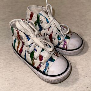Converse 5 Baby White Rainbow Metallic Canvas High Top Sneakers